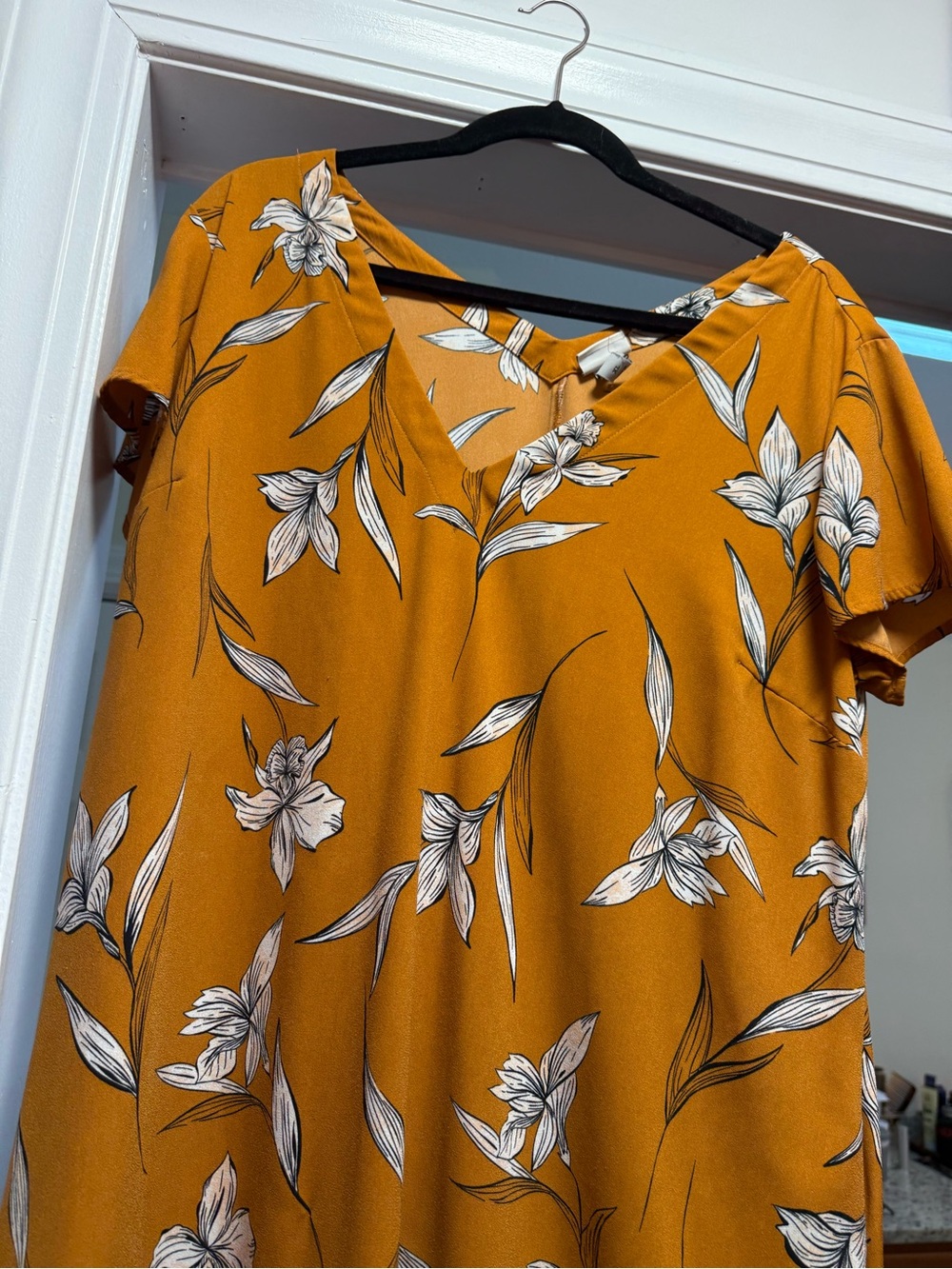 a new day Mustard Floral V-Neck Midi Dress